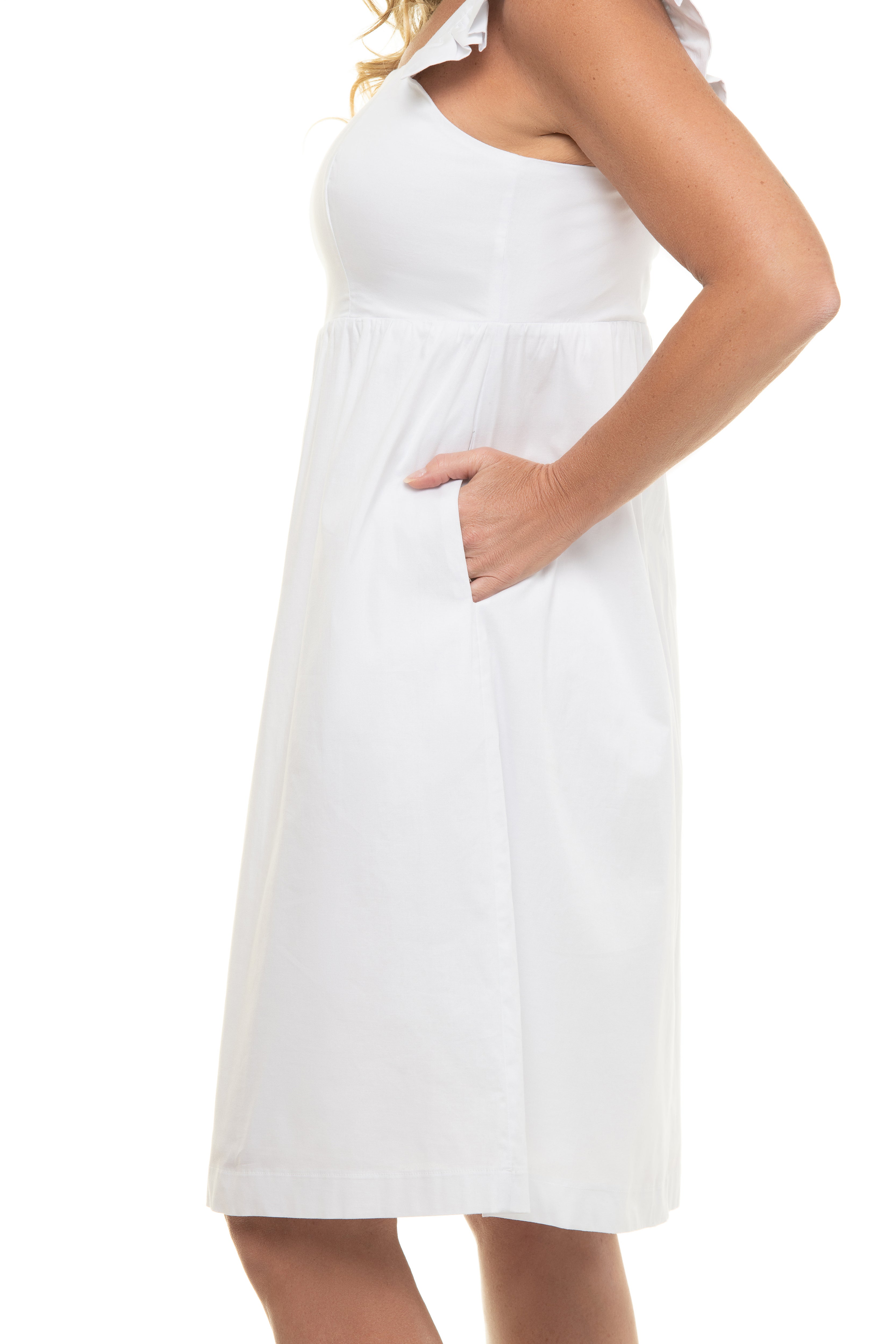Vestido curto com alças de babados Santorini Branco